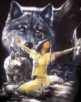 Indian žena a vlk - Tričko - Kliknutím na obrázok zatvorte -